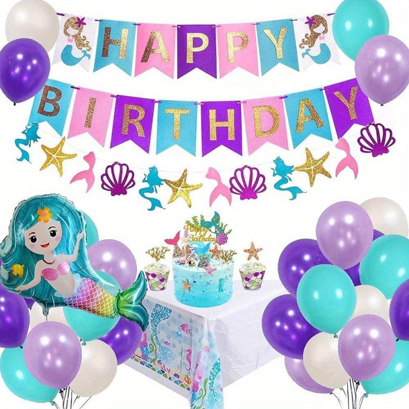 Mermaid Party Decorations Set with Banner Tablecloth Topper Balloons