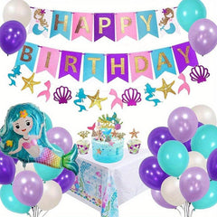 Mermaid Party Decorations Set with Banner Tablecloth Topper Balloons