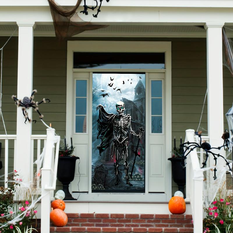 Halloween Door Cover Large Fabric Skeleton Door Decoration