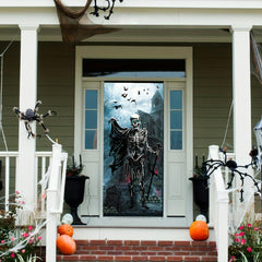 Halloween Door Cover Large Fabric Skeleton Door Decoration
