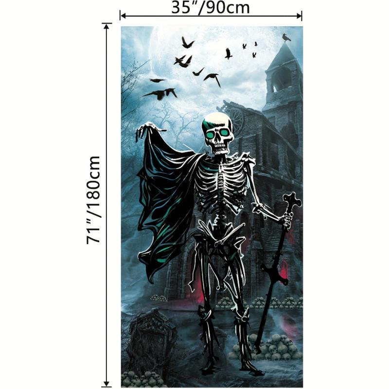 Halloween Door Cover Large Fabric Skeleton Door Decoration