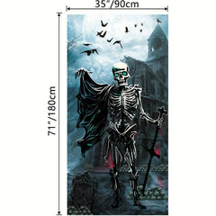 Halloween Door Cover Large Fabric Skeleton Door Decoration