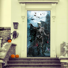 Halloween Door Cover Large Fabric Skeleton Door Decoration