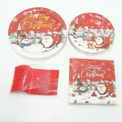 120pcs Christmas Party Tableware Paper Plates Forks Tissues Party Supplies
