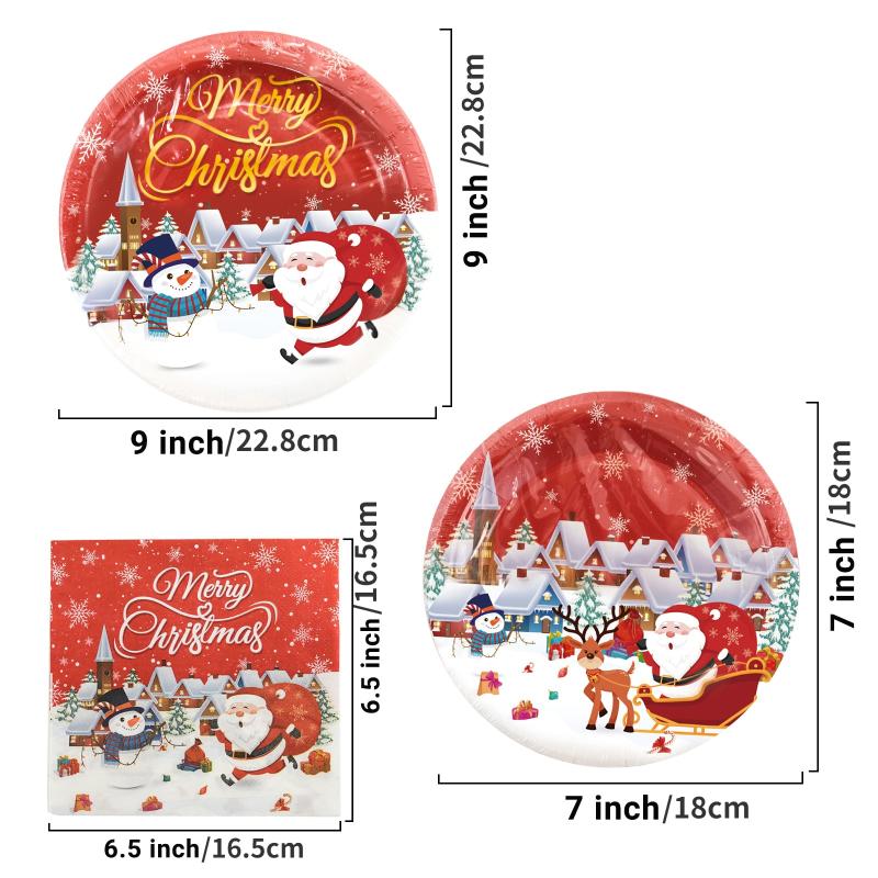 120pcs Christmas Party Tableware Paper Plates Forks Tissues Party Supplies