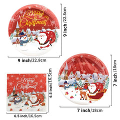 120pcs Christmas Party Tableware Paper Plates Forks Tissues Party Supplies