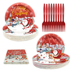 120pcs Christmas Party Tableware Paper Plates Forks Tissues Party Supplies
