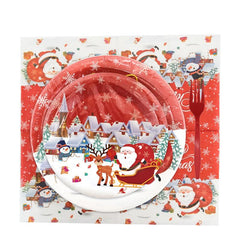 120pcs Christmas Party Tableware Paper Plates Forks Tissues Party Supplies