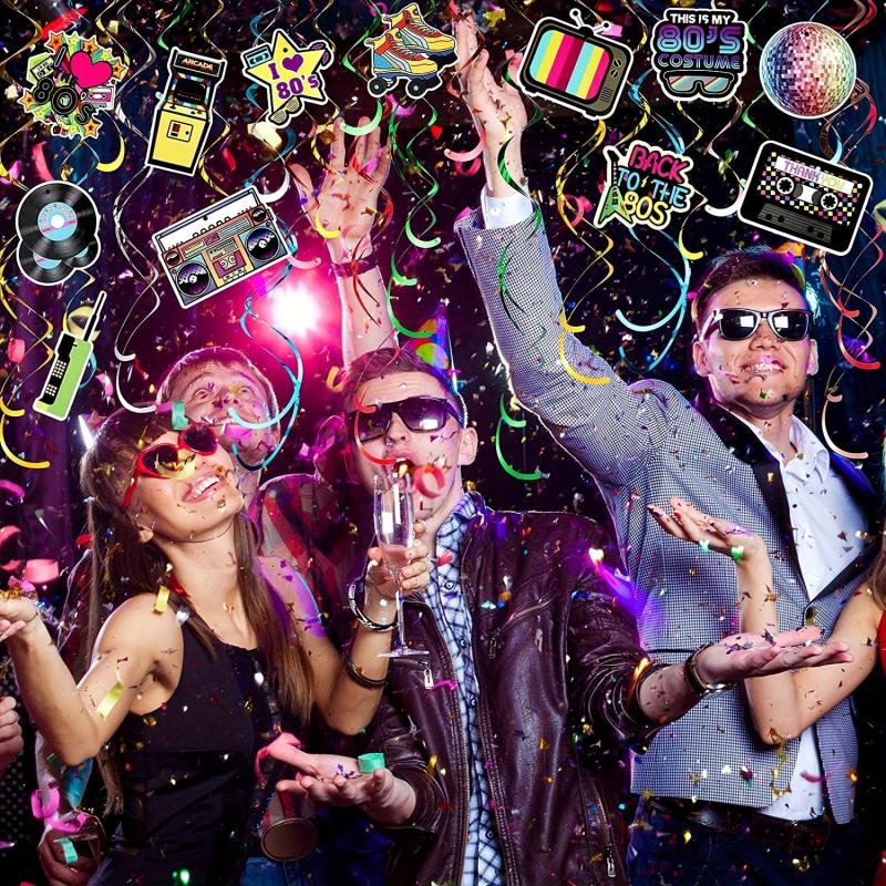 36pcs 80s Party Hanging Swirls Decorations Neon Streamers for Throwback Birthday
