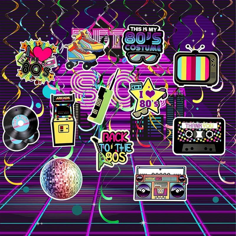 36pcs 80s Party Hanging Swirls Decorations Neon Streamers for Throwback Birthday