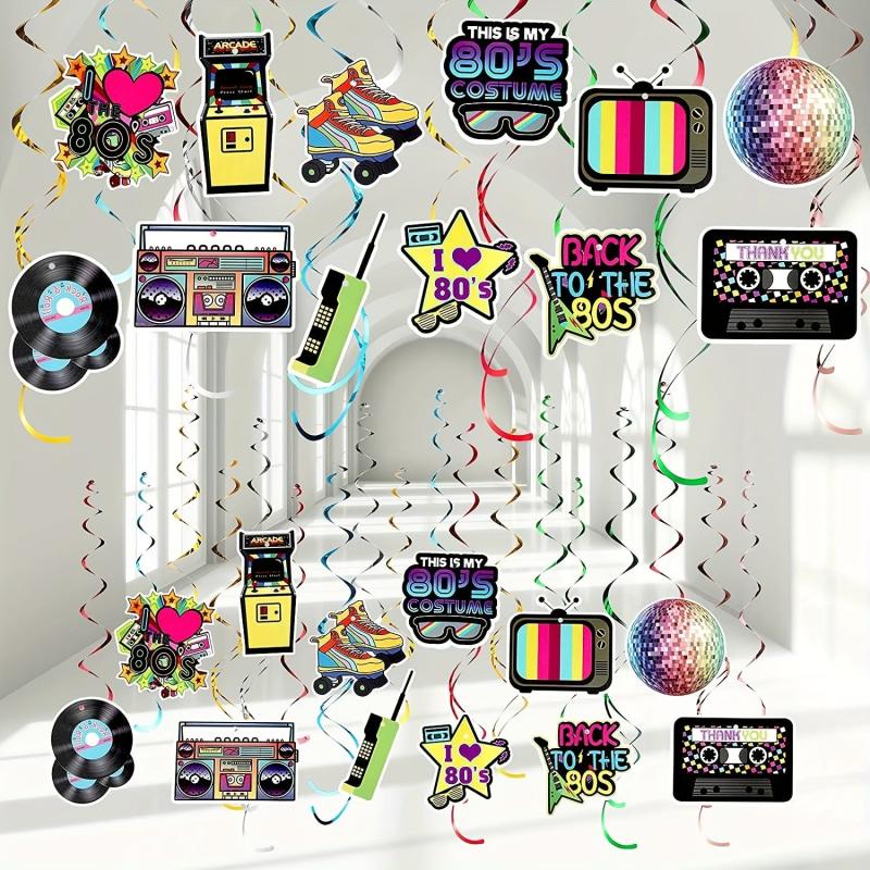 36pcs 80s Party Hanging Swirls Decorations Neon Streamers for Throwback Birthday