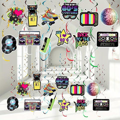 36pcs 80s Party Hanging Swirls Decorations Neon Streamers for Throwback Birthday