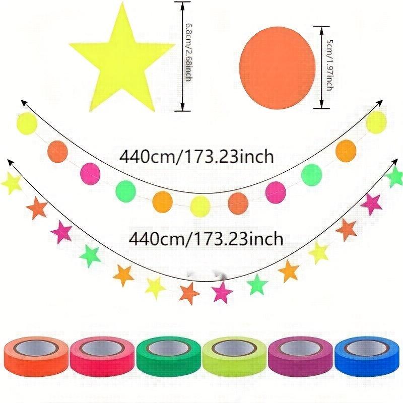 Neon Party Supplies Set 6 Colors UV Reactive Tape Garland, Birthday Wedding