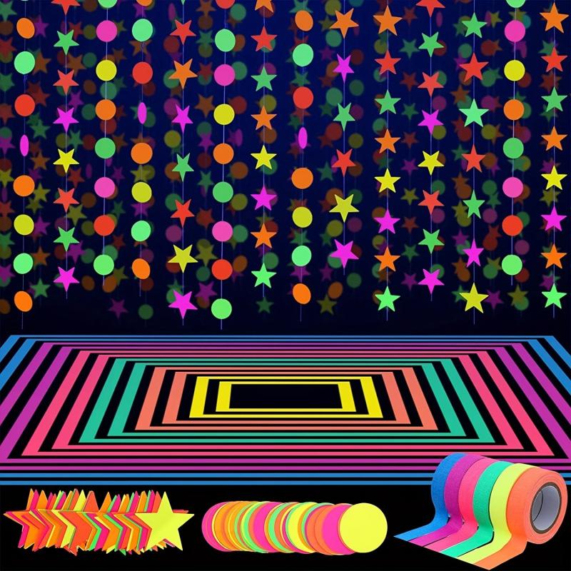Neon Party Supplies Set 6 Colors UV Reactive Tape Garland, Birthday Wedding