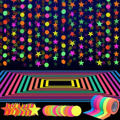 Neon Party Supplies Set 6 Colors UV Reactive Tape Garland, Birthday Wedding