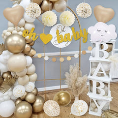 Golden Baby Shower Decorations for Boys & Girls - Balloons, Sash, Cake Topper