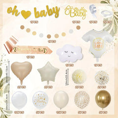 Golden Baby Shower Decorations for Boys & Girls - Balloons, Sash, Cake Topper