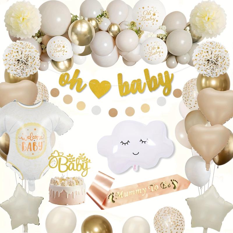Golden Baby Shower Decorations for Boys & Girls - Balloons, Sash, Cake Topper