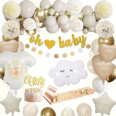 Golden Baby Shower Decorations for Boys & Girls - Balloons, Sash, Cake Topper
