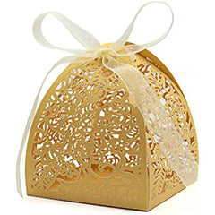 10pcs Golden Pink Rose Candy Boxes for Wedding Favors