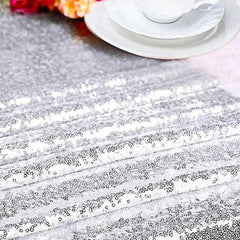 Sparkling Silver Sequin Table Runner for Party Decorations