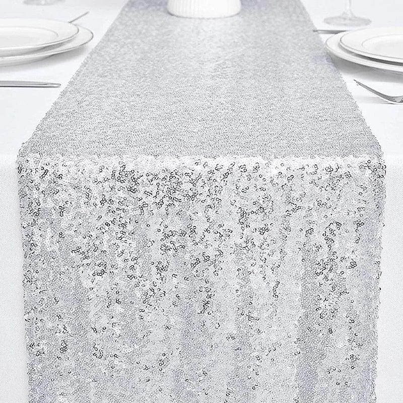 Sparkling Silver Sequin Table Runner for Party Decorations