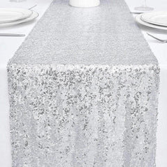 Sparkling Silver Sequin Table Runner for Party Decorations