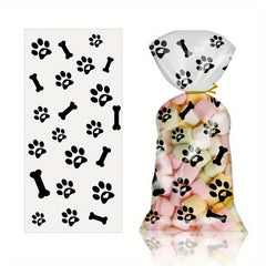 100pcs Paw Print Treat Bags with Twist Ties