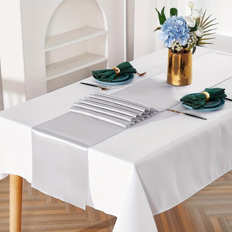 10 Pack Silver Gray Satin Table Runner 30x274 cm Long Silk Fabric Wedding