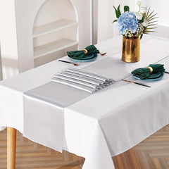 10 Pack Silver Gray Satin Table Runner 30x274 cm Long Silk Fabric Wedding