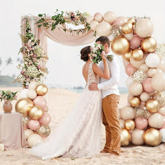 Blush Balloons Garland Arch Kit - Retro Pink Macaron Orange Golden Balloons