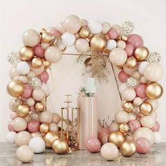 Blush Balloons Garland Arch Kit - Retro Pink Macaron Orange Golden Balloons