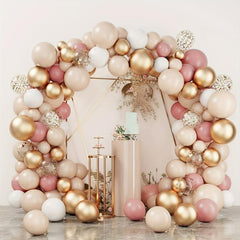 Blush Balloons Garland Arch Kit - Retro Pink Macaron Orange Golden Balloons