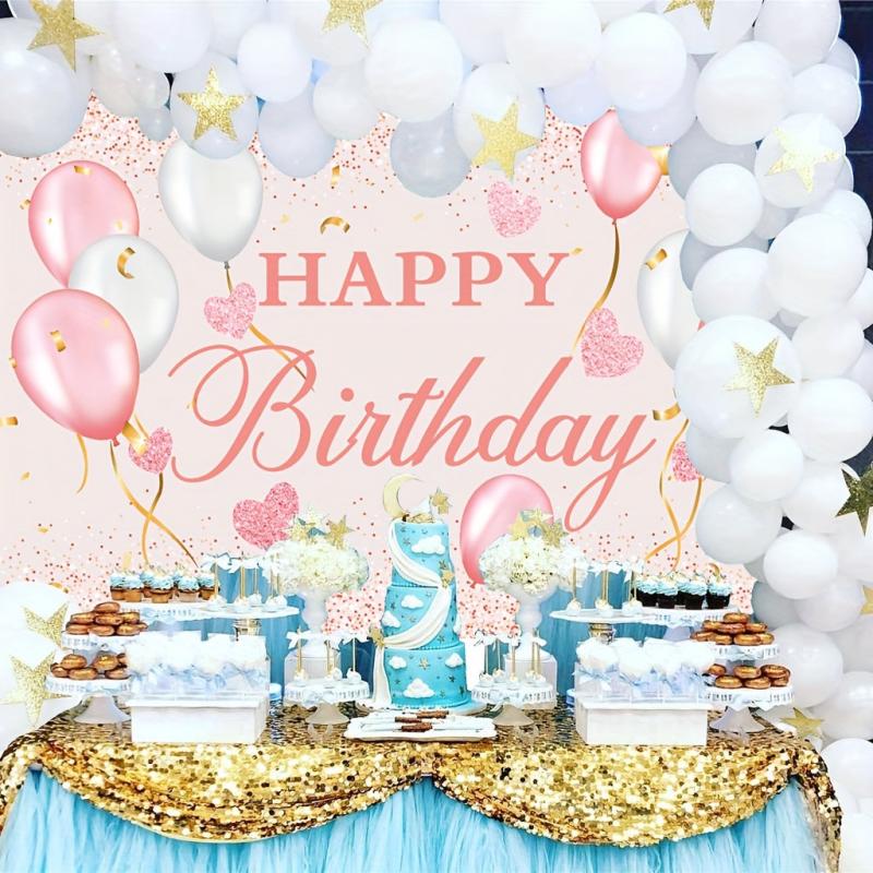 Happy Birthday Backdrop Pink and Rose Golden Party Decorations 5x3ft Banner