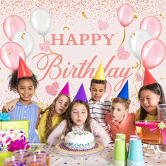 Happy Birthday Backdrop Pink and Rose Golden Party Decorations 5x3ft Banner