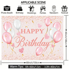 Happy Birthday Backdrop Pink and Rose Golden Party Decorations 5x3ft Banner