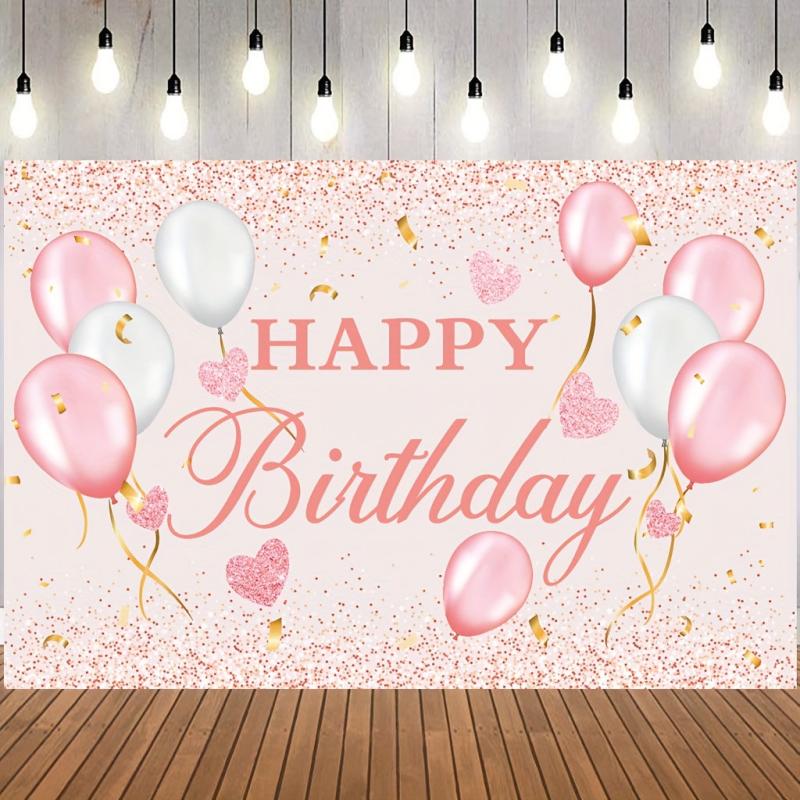 Happy Birthday Backdrop Pink and Rose Golden Party Decorations 5x3ft Banner
