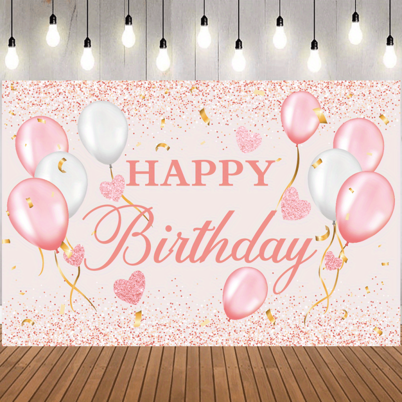 Happy Birthday Backdrop Pink and Rose Golden Party Decorations 5x3ft Banner