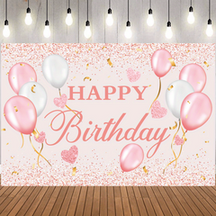 Happy Birthday Backdrop Pink and Rose Golden Party Decorations 5x3ft Banner