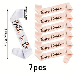 7pcs Team Bride Sash Set Bachelorette Party Supplies Rose gold Font