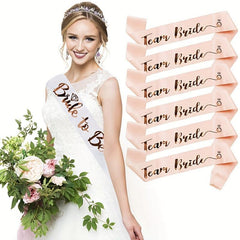 7pcs Team Bride Sash Set Bachelorette Party Supplies Rose gold Font