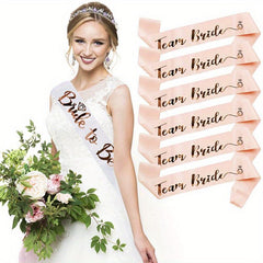 7pcs Team Bride Sash Set Bachelorette Party Supplies Rose gold Font