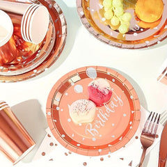 20pcs Happy Birthday Dinnerware Rose Golden Foil Polka Dots Balloon Paper Plates
