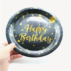 20pcs Happy Birthday Dinnerware Rose Golden Foil Polka Dots Balloon Paper Plates