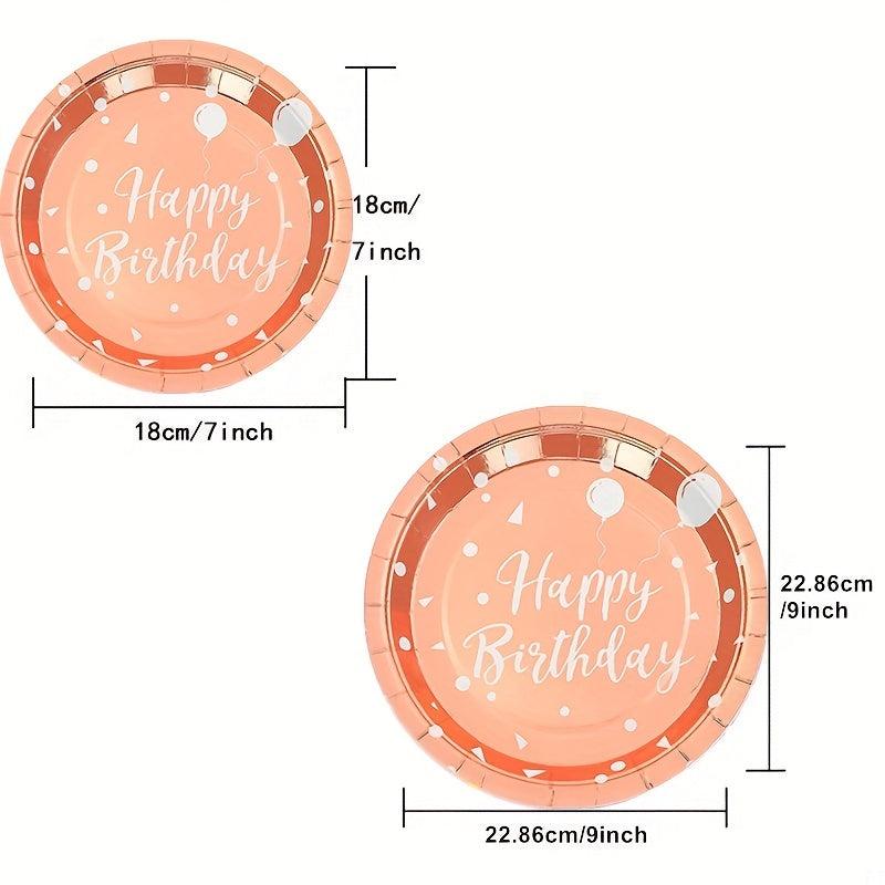 20pcs Happy Birthday Dinnerware Rose Golden Foil Polka Dots Balloon Paper Plates