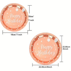 20pcs Happy Birthday Dinnerware Rose Golden Foil Polka Dots Balloon Paper Plates