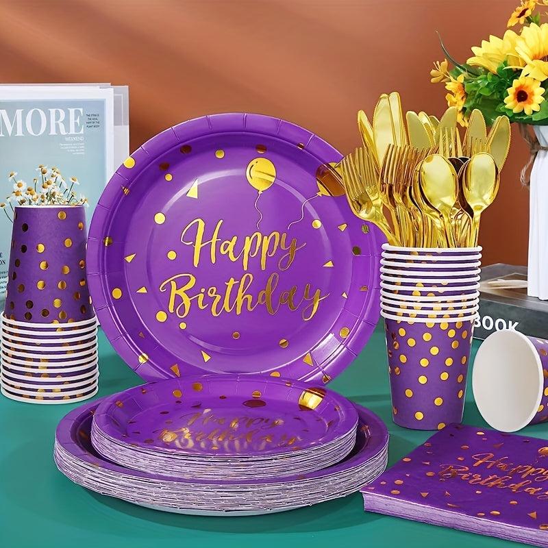 20pcs Happy Birthday Dinnerware Rose Golden Foil Polka Dots Balloon Paper Plates