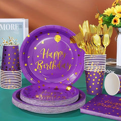 20pcs Happy Birthday Dinnerware Rose Golden Foil Polka Dots Balloon Paper Plates