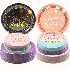 20pcs Happy Birthday Dinnerware Rose Golden Foil Polka Dots Balloon Paper Plates