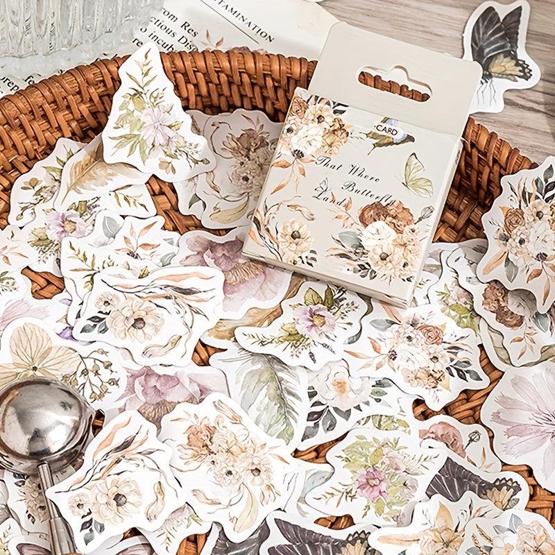 46pcs Retro Plant Handbook Decor Stickers Note Book Paper Material